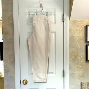 Talbots Cream Cotton Blend Tie Elastic Waist Cuff-up Ankle Pants. EUC